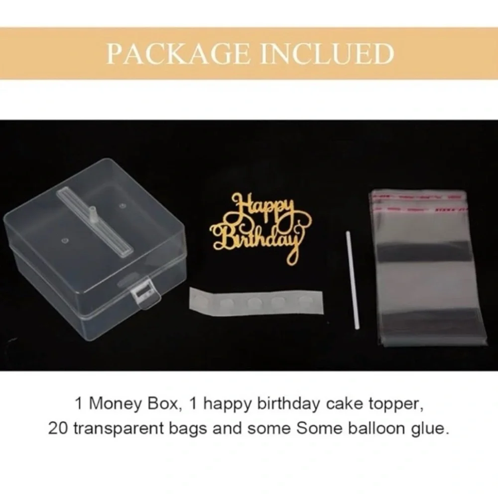 Gold Happy Birthday Cake Topper with Money Box